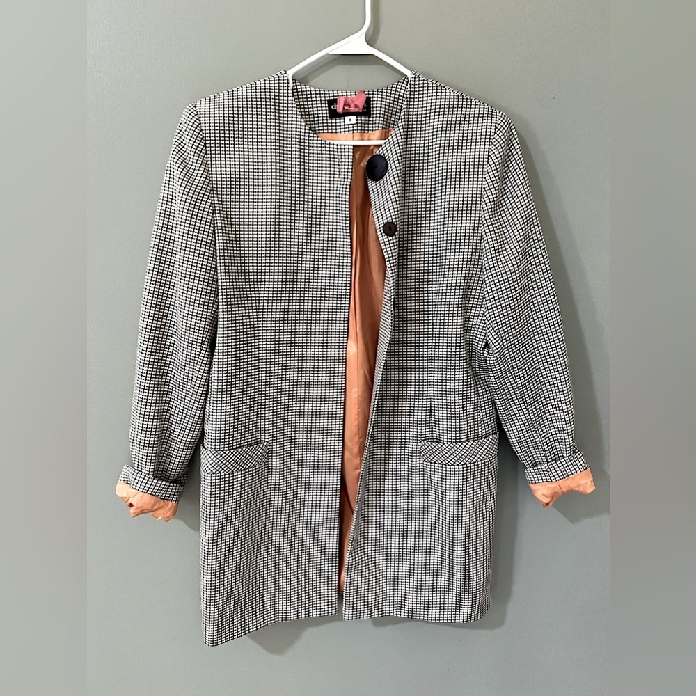 Vintage Chad Stevens Women's Plaid Blazer - Size 8 brown houndstooth euc